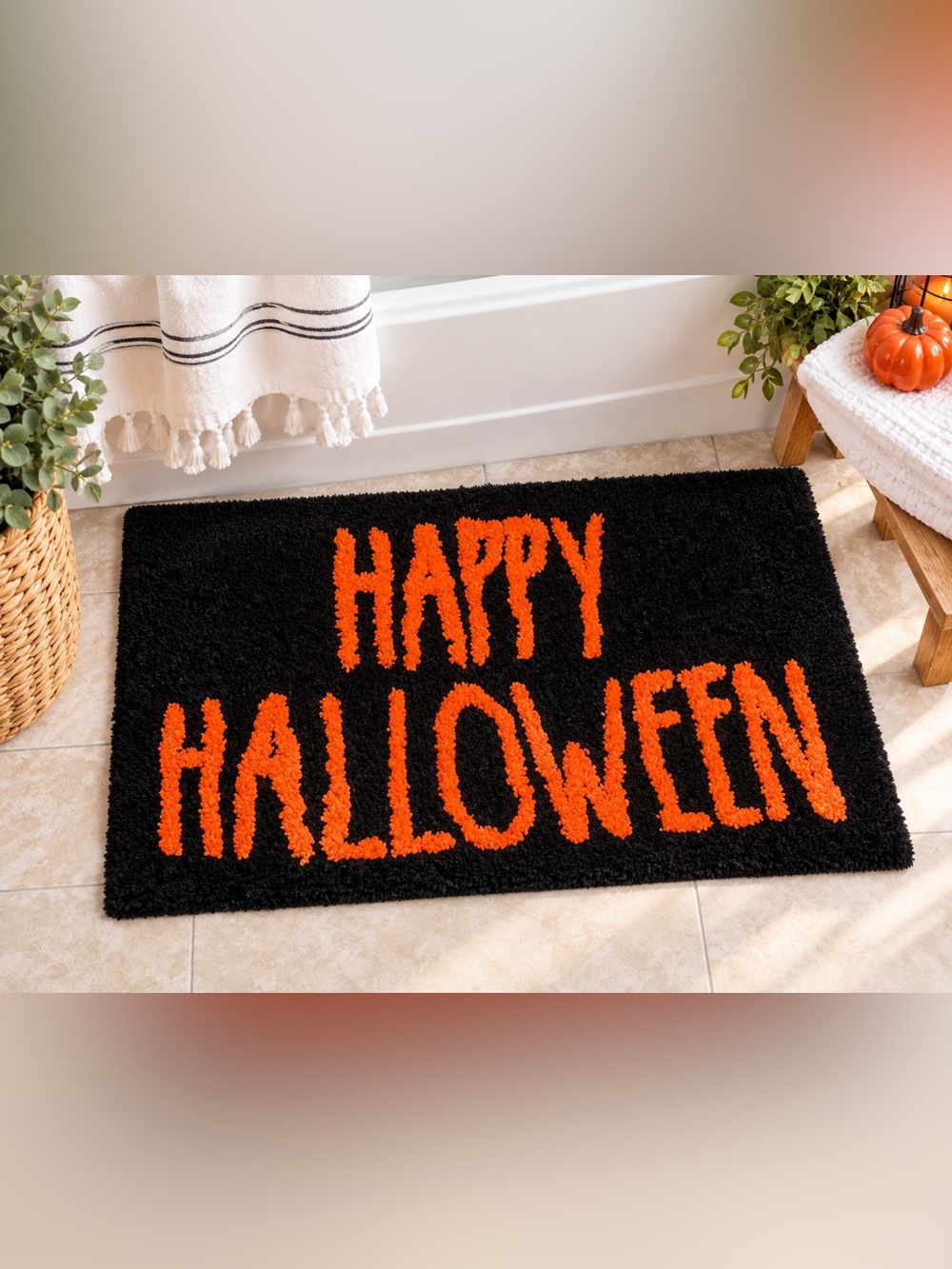 NEW Rae Dunn Black ‘HAPPY HALLOWEEN’ Bathroom Rug - Size 20x32